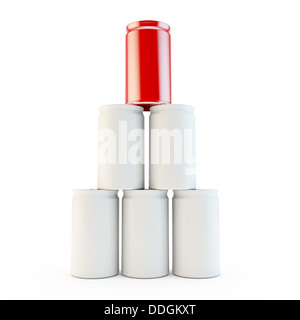 leere Turm der weißen Dosen als ein Anology der Teamarbeit oder Erfolg Stockfoto