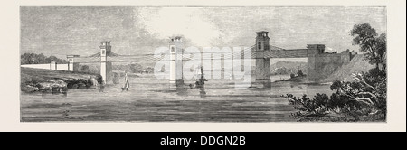 STEPHENSONS TUNNEL EISENBAHNBRÜCKE, BRITANNIA, ÜBER DIE MENAI STRAITS, 1846 Stockfoto