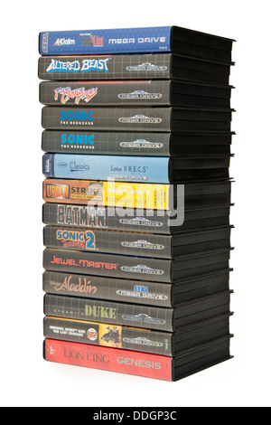 Sammlung von Vintage Ende der 1980er Jahre Sega Mega Drive (Genesis) Videospiele Stockfoto