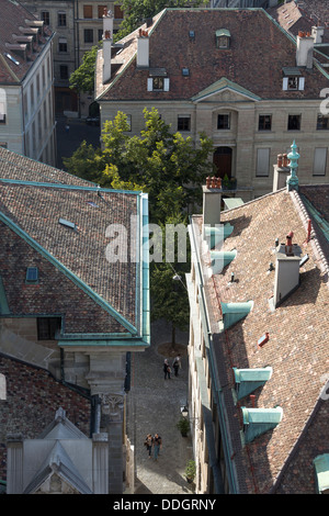 Blick auf Straßen neben der Kathedrale St. Pierre, Genf, Schweiz Stockfoto