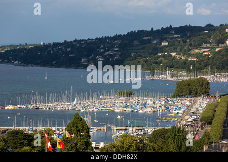 Blick auf Stadt und See, Genf, Schweiz Stockfoto