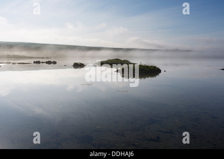 Forellenangeln am See Thingvallavatn, Südisland Stockfoto