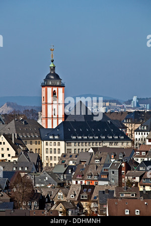 Turm der Nikolaikirche, St.-Nikolaus-Kirche, in der Oberstadt Stockfoto