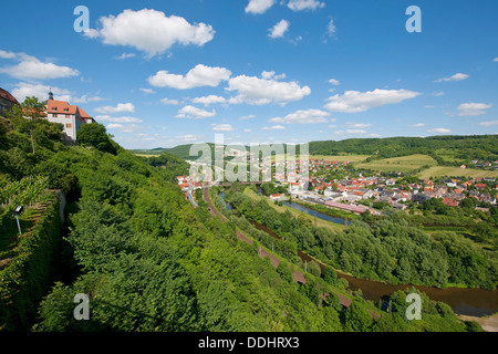 Dornburger Schlösser, Saale-Fluss und Dorndorf-Steudnitz Stockfoto