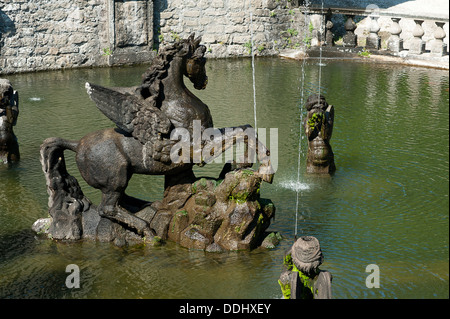 Pegasus-Brunnen, Villa Lante. Bagnaia. Viterbo-Bezirk. Lazio Rom. Italien Stockfoto