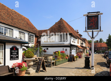 Das Red Lion Dorfkneipe und Zeichen in Biddenden, Kent, England, UK, Großbritannien Stockfoto