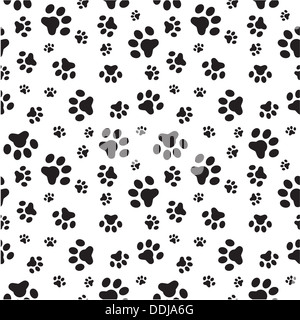 eine große nahtlose Zufallsmuster Hunde Pfoten Silhouetten Stockfoto