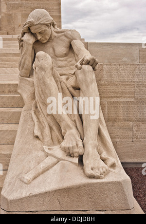 Steinskulptur an Vimy Ridge, Kanadisch, Kriegerdenkmal, Frankreich Stockfoto