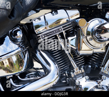 Closeup Detailansicht des Motors auf einem Harley-Davidson Motorrad Stockfoto