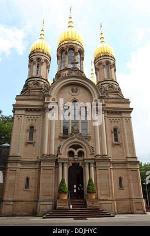 Die Russisch-orthodoxe Kirche, bekannt als die griechische Kapelle auf dem Neroberg in Wiesbaden, Deutschland. Stockfoto