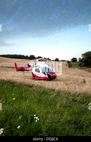 South Benfleet, Essex, England. 3. September 2013.   Angrenzend an Essex Weise eine Straße, Benfleet und Canvey IslandEssex und Herts Notfall Hubschrauber im Feld, South Benfleet Credit: Timothy Smith/Alamy Live News Stockfoto