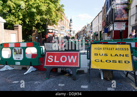 Baustellen in der Nähe Teil des Bromley High Street. Stockfoto