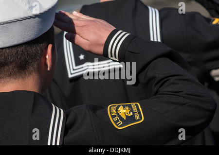 Marinekadett zollt Respekt Stockfoto
