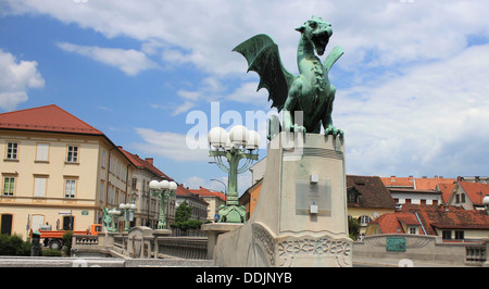 Drachenbrücke (Zmajski am meisten) Denkmal, Ljubljana Stockfoto