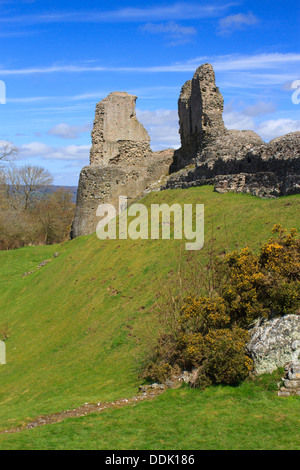 Ruinen der Burg von Montgomery, Montgomery, Powys, Wales. April. Stockfoto
