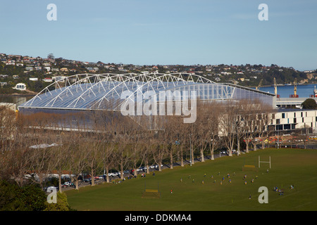 Logan Park und Forsyth Barr Stadium, Dunedin, Südinsel, Neuseeland Stockfoto