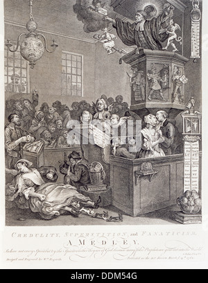 "Leichtgläubigkeit, Aberglaube und Fanatismus. Ein Medley ", aus dem 18. Jahrhundert.  Künstler: William Hogarth Stockfoto