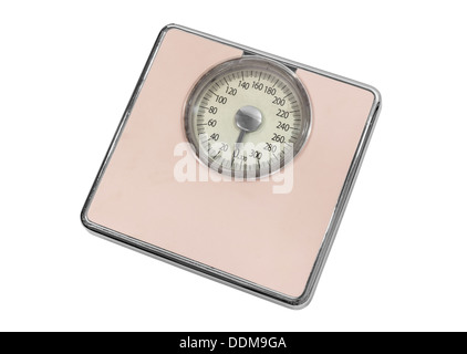 Vintage Rosa Haus Waage mit Beschneidungspfad isoliert. Stockfoto