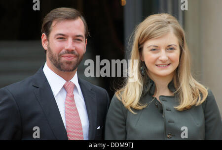 Verheirateten Paar, Großherzog Guillaume und Großherzogin Stéfanie von Luxemburg bei einem offiziellen Besuch in Wiesbaden, die Landeshauptstadt von Hessen. Stockfoto