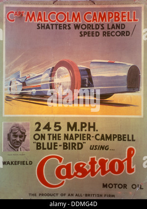Plakat werbung Castrol Öl, mit Bluebird und Malcolm Campbell, Anfang der 1930er Jahre. Artist: Unbekannt Stockfoto