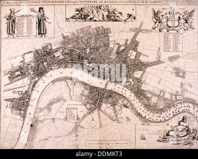 Karte von London, c1680. Künstler: John Oliver Stockfoto