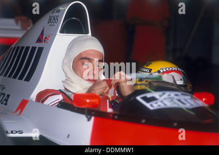 Ayrton Senna in seinem McLaren-Honda, British Grand Prix, Silverstone, Northamptonshire, 1989. Artist: Unbekannt Stockfoto