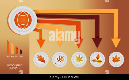 Herbstsaison Infografik Illustration Vorlage. Globales Konzept Pfeile mit Grafikelementen Informationen über Wetter und Jahreszeiten Verwandte Themen. Stockfoto