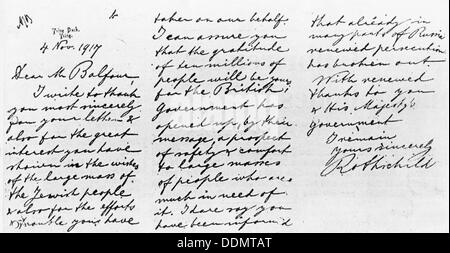 Lord Rothschild Beantwortung Balfour, nach seinem Erhalt der Balfour-Deklaration 1917. Künstler: Lionel Nathan de Rothschild Stockfoto