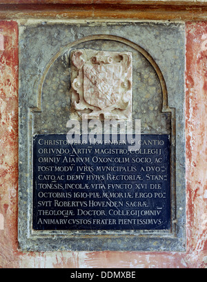 Wand-Tablette, St. Michael Kirche, Stanton Harcourt, Oxfordshire, 1999. Künstler: EH/RCHME-Fotografin Stockfoto