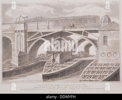 London Bridge (alt), London, 1830. Künstler: James Basire ich Stockfoto