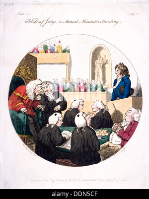 "Die Taube Richter oder gegenseitige Missverständnis", Old Bailey, London, 1796. Künstler: Isaac Cruikshank Stockfoto