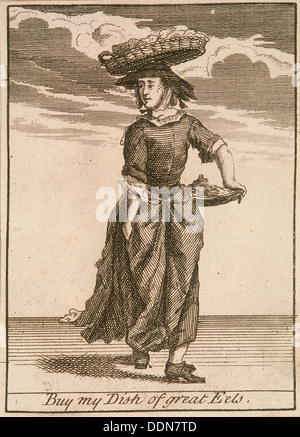 "Kaufen Sie meinen Teller große Aale", Schreie von London, (c1688?). Künstler: Anon Stockfoto