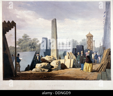 Außenansicht des Gebäudes während seiner Konstruktion, Hyde Park, London, 1851 Weltausstellung.   Künstler: Anon Stockfoto