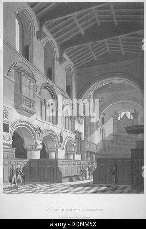 Innenansicht der Kirche des Hl. Bartholomäus-der-große, Smithfield, City of London, 1800. Künstler: Anon Stockfoto