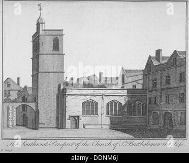 Südwest-Ansicht von der Kirche des St. Bartholomäus-the-Less, City of London, 1750. Künstler: Benjamin Cole Stockfoto