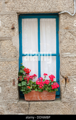 Hübsche Fenster in einem Gebäude in Brittany France Stockfoto