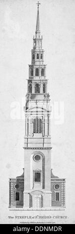 Kirchturm von St. Braut Kirche, Fleet Street, City of London, 1795. Artist: Unbekannt Stockfoto