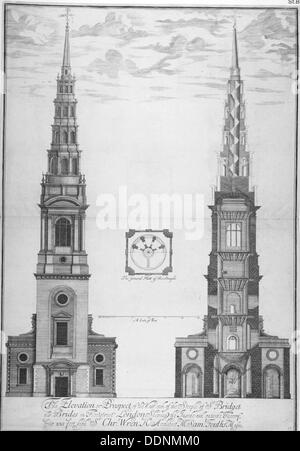 St Bride Kirche, Fleet Street, City of London, 1700. Künstler: Anon Stockfoto