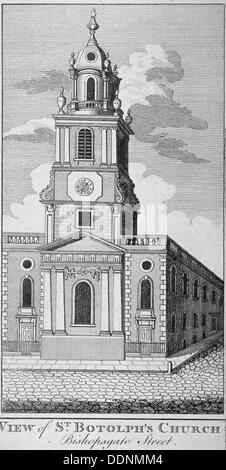 Westansicht der Kirche von St Botolph ohne Bishopsgate, City of London, 1750. Künstler: Anon Stockfoto