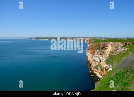 Panorama-Meerblick auf Kap Kaliakra im bulgarischen Schwarzmeerkueste Stockfoto