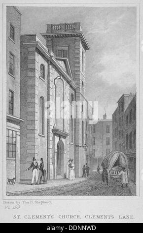 Kirche St. Clemens, Eastcheap, City of London, 1831. Künstler: Anon Stockfoto