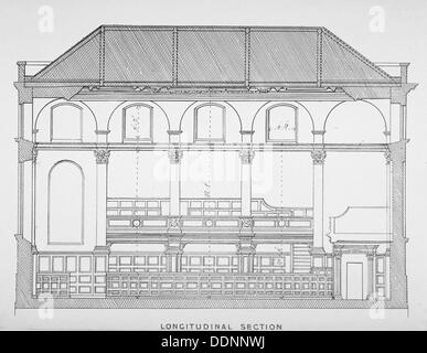 Längsschnitt der Kirche von St Clement Eastcheap, City of London, 1860. Künstler: Anon Stockfoto