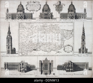 Karte der Diözese von London, 1720. Künstler: John Harris Stockfoto