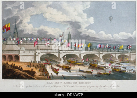 Eröffnungsfeier der New London Brücke, 1831. Künstler: Anon Stockfoto