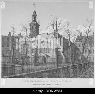 Südwest-Blick auf die Kirche von St. Helena, Bishopsgate, London, 1817. Künstler: William Wise Stockfoto