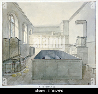 Innenansicht der Kapelle im Newgate-Gefängnis, Old Bailey, City of London, 1840. Künstler: Frederick Nash Stockfoto