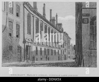 Blick auf die Merchant Taylors' School in Suffolk Lane, City of London, 1827. Künstler: John Chessell Buckler Stockfoto