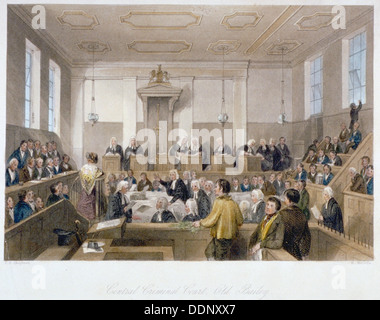 Innerhalb der zentralen Strafgerichtshof Old Bailey mit einem Gericht in Sitzung, Stadt von London, 1840. Künstler: Harden Sidney Melville Stockfoto