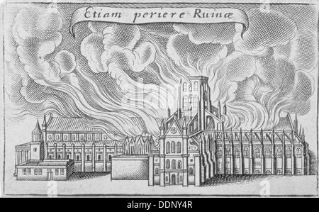 Alte St. Pauls Cathedral, brennen in den großen Brand von London 1666. Künstler: Wenzel Hollar Stockfoto