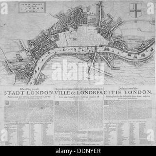 Karte von London zeigen die Zerstörungen am großen Feuer 1666. Künstler: Anon Stockfoto